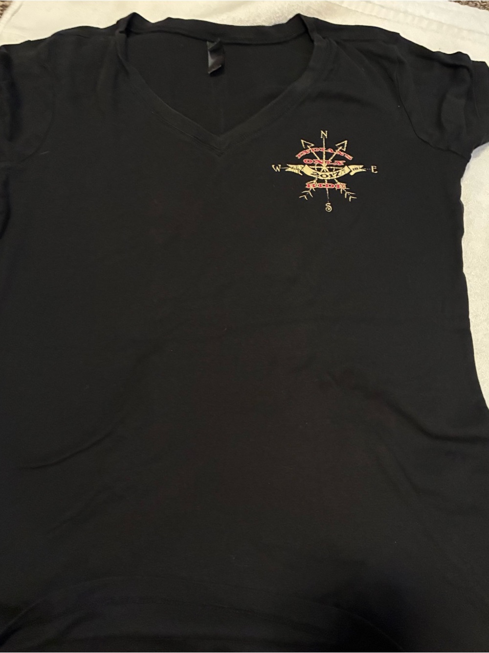 Black V-Neck Women's Top with Indian Motorcycle Compass Graphic